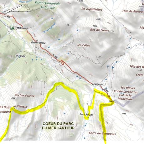 Carte coeur du parc du Mercantour, limite nord, ubaye