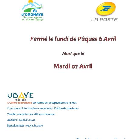 Fermeture bureaux des gites et de la poste le 07 avril 2026