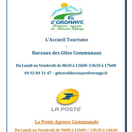 HORAIRES GITES POSTE