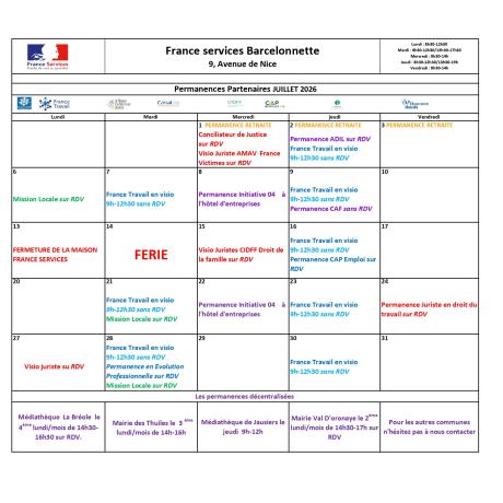 Planning Juillet 2026 maison France Services