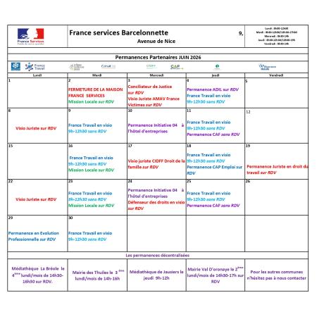 Planning du mois de juin de la Maison France services